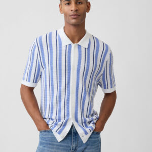 Button-Up Sweater Polo Shirt