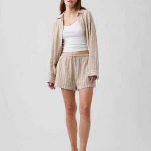 4" High Rise Pull-On Linen-Blend Shorts 1