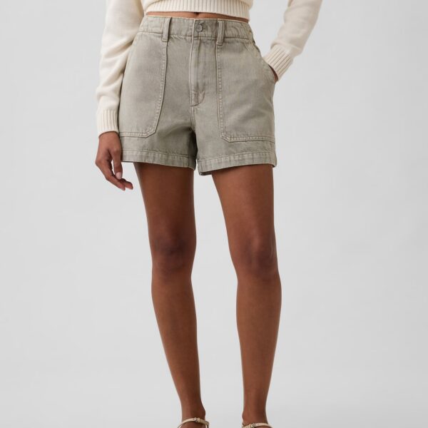 4″ High Rise Soft Denim Utility Shorts