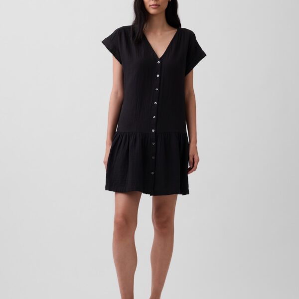 Cotton Gauze V-Neck Tunic Dress