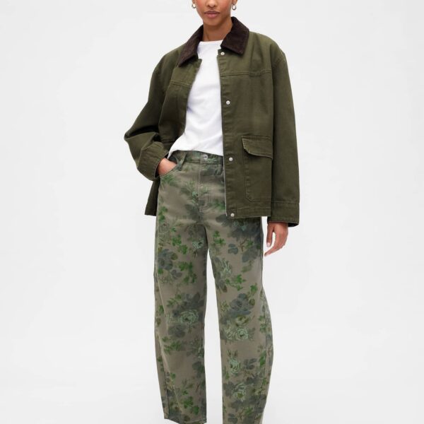 High Rise Print Barrel Jeans