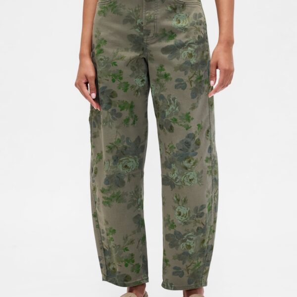 High Rise Print Barrel Jeans