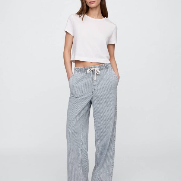 High Rise Pull-On Stripe Wide-Leg Jeans