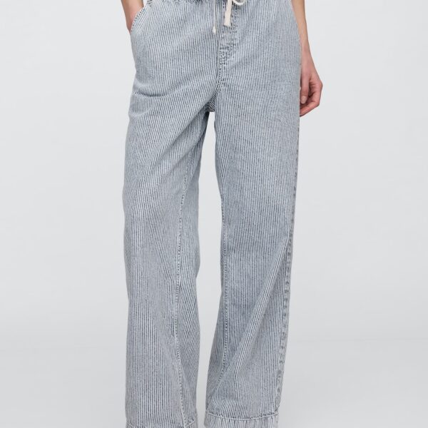 High Rise Pull-On Stripe Wide-Leg Jeans