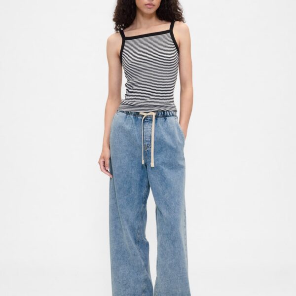 High Rise Pull-On Wide-Leg Jeans