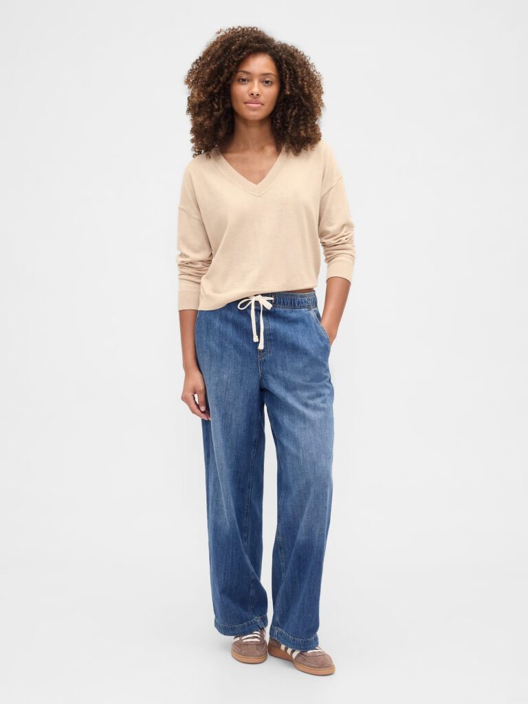 High Rise Pull-On Wide-Leg Jeans 50