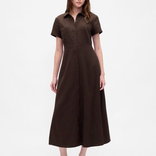 Linen-Blend Midi Shirtdress