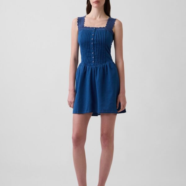 Pintuck Drop-Waist Mini Dress