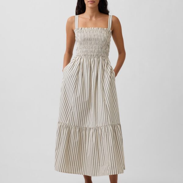 Poplin Smocked Bodice Maxi Dress