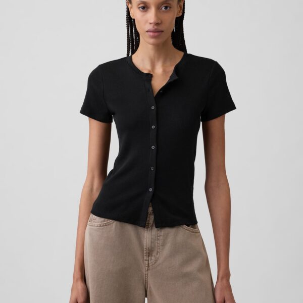 Ribbed Button-Up Top