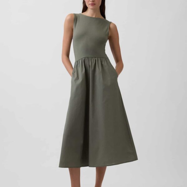 Sleeveless Boatneck Midi Dress